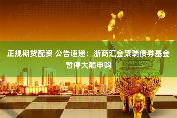 正规期货配资 公告速递：浙商汇金聚瑞债券基金暂停大额申购